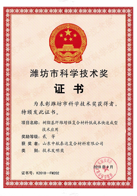 濰坊市技術(shù)發(fā)明獎二等獎